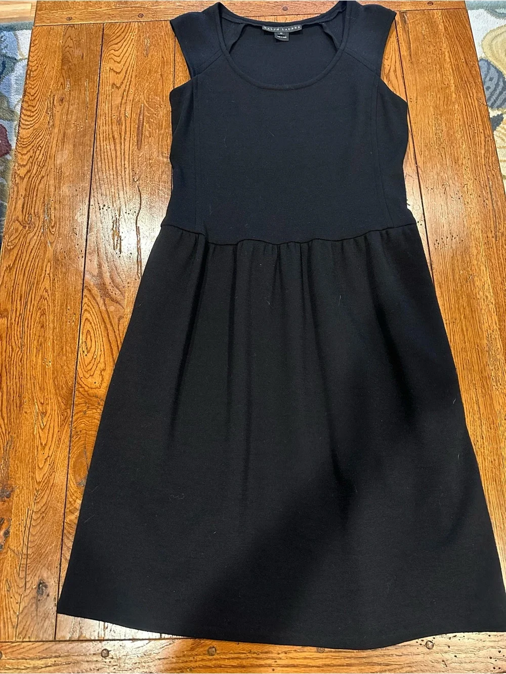 Ralph Lauren Black Label 80% Wool Dress Size 10 Black Ballet Fit Flare Midi